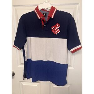 Rocawear Polo Shirt White Red Blue Color Block Hip Hop Rap Y2K Men's Large Jay Z